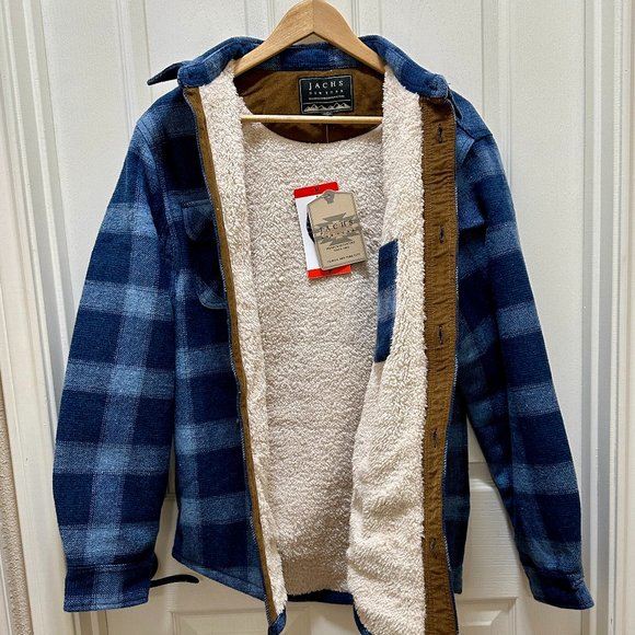 Jachs New York Men's Wool Blend Sherpa Fleece Lined Jacket Size M Blue Plaid NEW - Picture 2 of 16